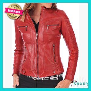 Genuine Lambskin Leather Jacket Slim Fit Zip-Up Aviator Style Outerwear
